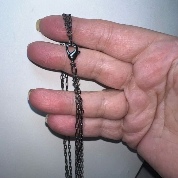 Gunmetal and Crystal Long Fringe Statement Necklace - Picture 10 of 11